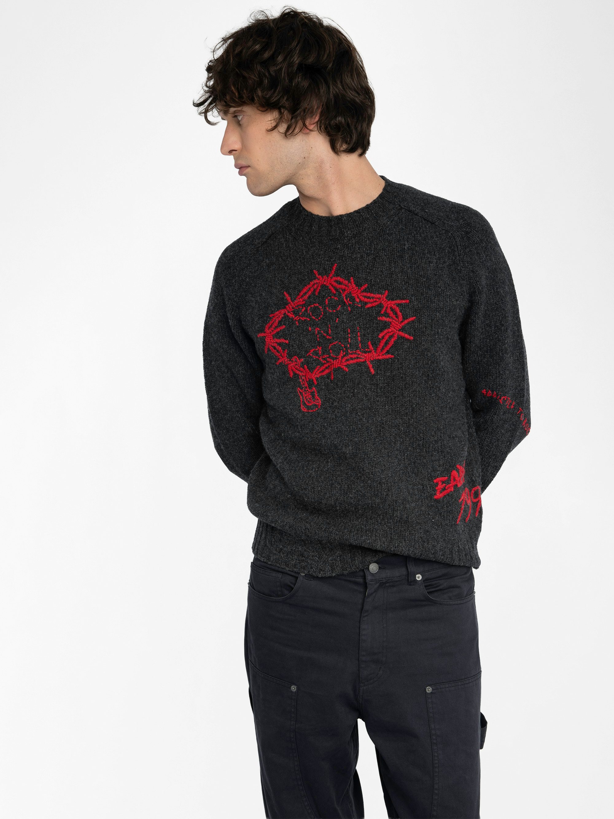 Jordan Jumper 100% Merino Wool - Round neck jumper with hand-made embroidery.